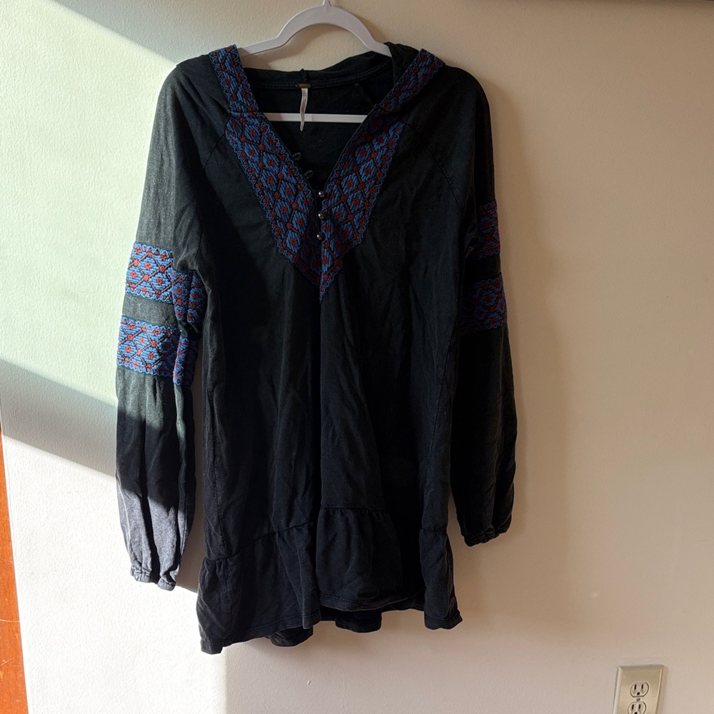 Free People Boho Hooded Embroidered Dress